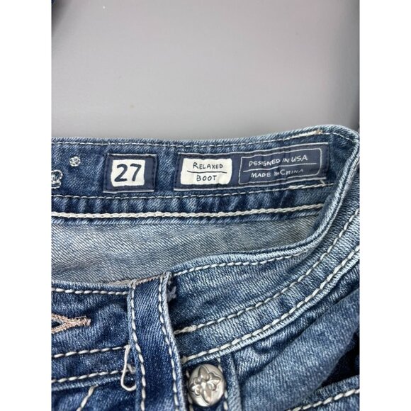 Miss Me women's 27 relaxed boot cut medium wash denim jeans cross embroidered - Picture 7 of 8